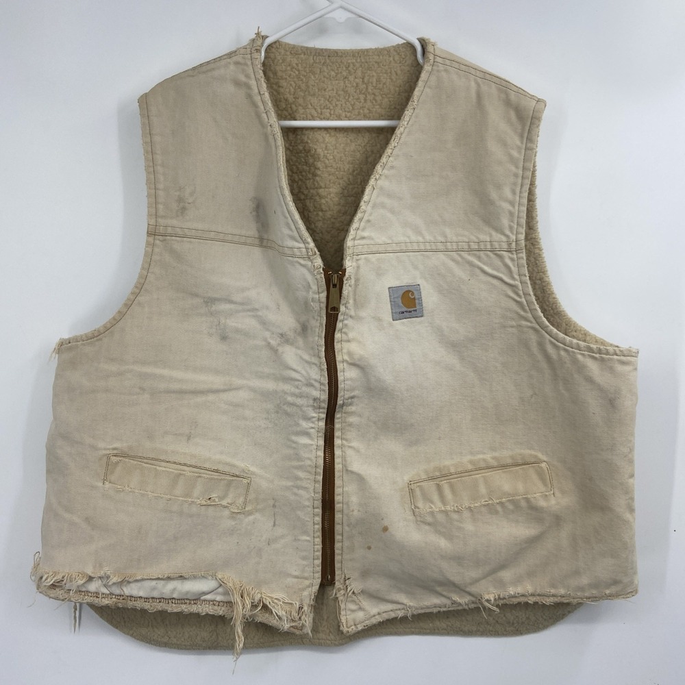 Vintage Carhartt‎ 6SV Sherpa Lined Vest Men's 3XL Light Cream Union USA XXXL